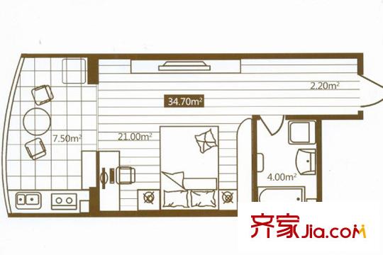 嵩山國(guó)際戶型圖I戶型  1室1衛(wèi)1廚