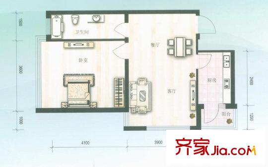 水木蘭亭戶型圖戶型 1室2廳1衛(wèi)1廚