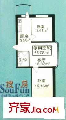 田園新城戶型圖戶型圖 2室1廳1衛(wèi)1廚