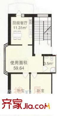 田園新城戶型圖戶型圖 2室1廳1衛(wèi)1廚