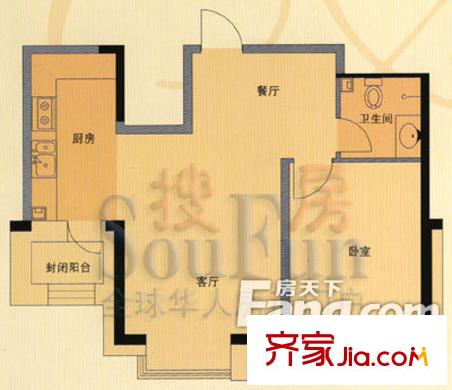 世茂香堤雅戶型圖1 1室1廳1衛(wèi)1廚