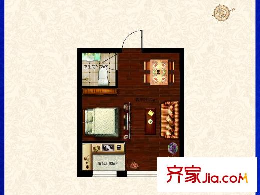 明光水岸戶型圖3號(hào)樓二單元1戶型 1室1衛(wèi)