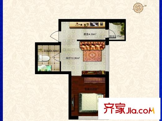 明光水岸戶型圖3號(hào)樓一單元4戶型 1室1廳1衛(wèi)