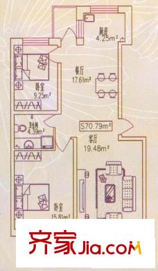 洛克小鎮(zhèn)戶型圖戶型 使用面積70.79平方米 2室2廳1衛(wèi)1廚