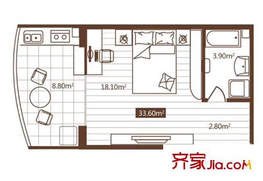 嵩山國(guó)際戶型圖G戶型 1室1衛(wèi)1廚