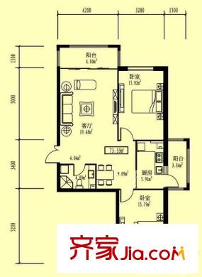 先鋒領地戶型圖E戶型 2室2廳1衛(wèi)1廚