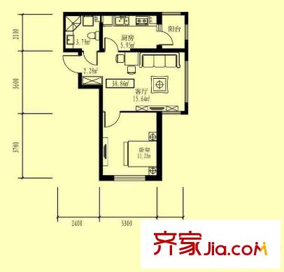 先鋒領地戶型圖I戶型 1室1廳1衛(wèi)1廚