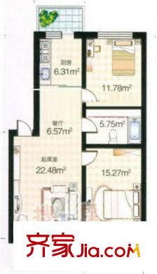 田園新城戶型圖戶型圖 2室2廳1衛(wèi)1廚