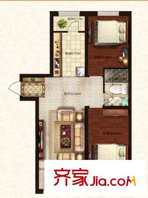 明光水岸戶型圖3號(hào)樓二單元9戶型 2室1廳1衛(wèi)1廚
