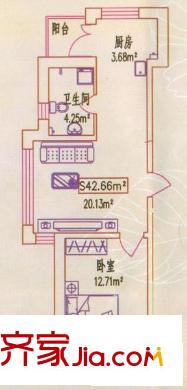 洛克小鎮(zhèn)戶型圖戶型 使用面積42.66平方米 1室1廳1衛(wèi)1廚