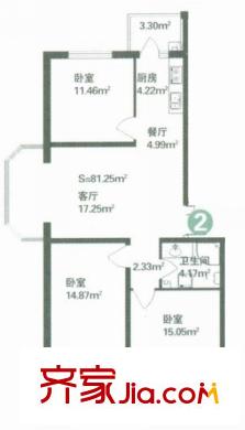林海華庭戶型圖4號樓4單元-2戶型 3室2廳1衛(wèi)1廚