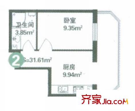 林海華庭戶型圖4號樓1單元-2戶型 1室1衛(wèi)1廚