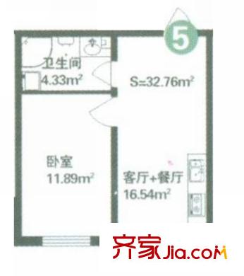 林海華庭戶型圖4號樓1單元-5 戶型 1室1廳1衛(wèi)1廚
