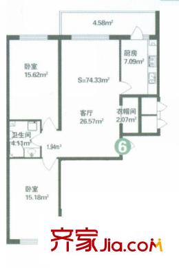 林海華庭戶型圖4號(hào)樓1單元-6戶型 2室1廳1衛(wèi)1廚