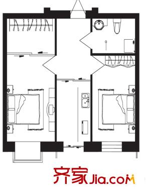 江霆華府二期戶(hù)型圖戶(hù)型H 2室1廳1衛(wèi)1廚