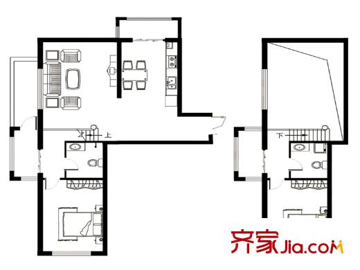 江霆華府二期戶型圖戶型B 2室2廳2衛(wèi)1廚