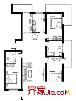 江霆華府二期戶型圖戶型C 4室2廳2衛(wèi)1廚
