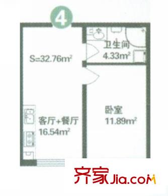 林海華庭戶型圖4號樓1單元-4戶型 1室1廳1衛(wèi)1廚