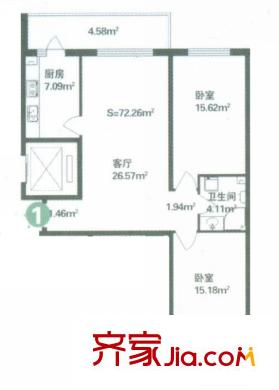 林海華庭戶型圖4號(hào)樓2單元-1戶型 2室1廳1衛(wèi)1廚