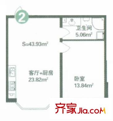 林海華庭戶型圖4號(hào)樓2單元-2戶型 1室1廳1衛(wèi)1廚