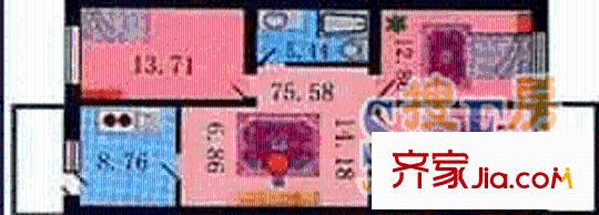 金河小區(qū)戶型圖2室1廳1衛(wèi)1廚