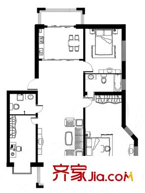 江霆華府二期戶型圖戶型D 3室2廳2衛(wèi)1廚