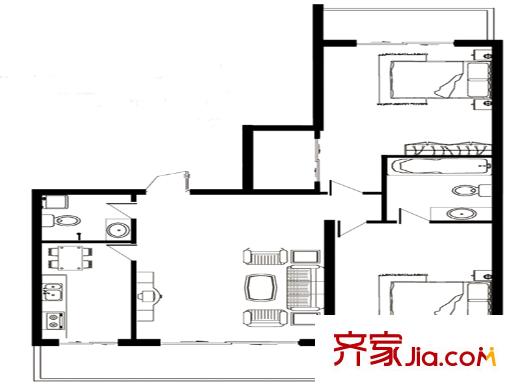 江霆華府二期戶型圖戶型A 2室2廳2衛(wèi)1廚