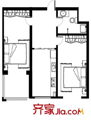 江霆華府二期戶(hù)型圖戶(hù)型J 2室1廳1衛(wèi)1廚