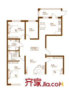 中鐵嘉園戶型圖A戶型圖 4室2廳1廚
