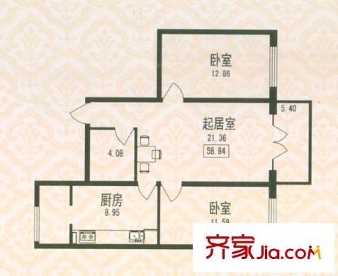 福宏名城戶(hù)型圖戶(hù)型C 2室1廳1衛(wèi)1廚