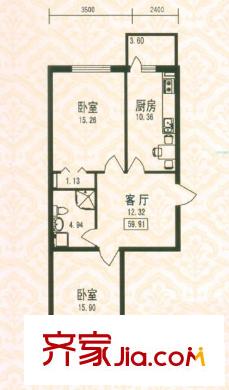 福宏名城戶(hù)型圖戶(hù)型B 2室1廳1衛(wèi)1廚