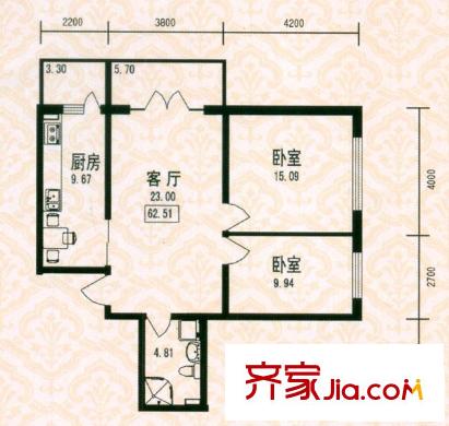 福宏名城戶(hù)型圖戶(hù)型A 2室1廳1衛(wèi)1廚