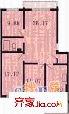 道外南十四小區(qū)戶型圖3室1廳1衛(wèi)1廚