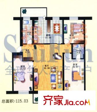 大自然家園戶型圖3室1廳2衛(wèi)1廚