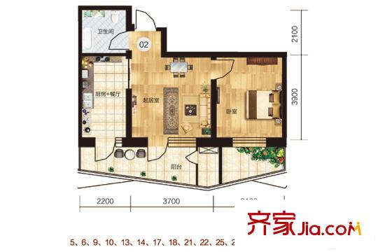 方遠(yuǎn)?濱江國(guó)際C3-1-02戶型 1室1廳1衛(wèi)1廚