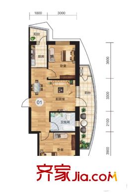 方遠(yuǎn)?濱江國(guó)際C3-1-01戶型 2室1廳1衛(wèi)1廚