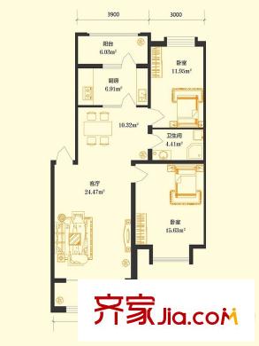 溪水灣戶型圖E戶型 2室2廳1衛(wèi)1廚