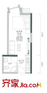 經(jīng)緯360戶型圖一室20.92平方米 1室1廳1衛(wèi)1廚