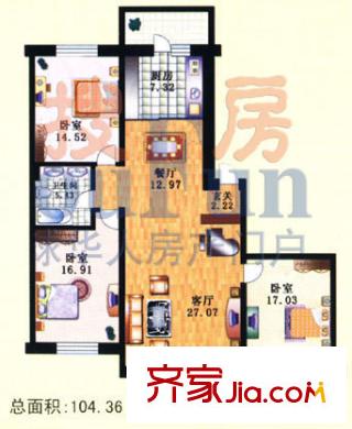 大自然家園戶型圖3室1廳1衛(wèi)1廚