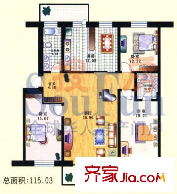 大自然家園戶型圖3室1廳2衛(wèi)1廚