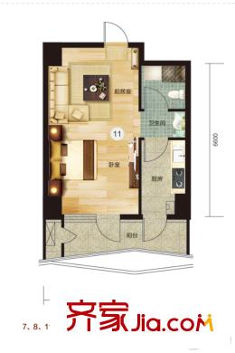 方遠(yuǎn)?濱江國(guó)際C2-1-11戶型 1室1廳1衛(wèi)1廚