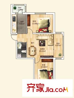 睿城臻品戶(hù)型圖H戶(hù)型 2室2廳1衛(wèi)1廚
