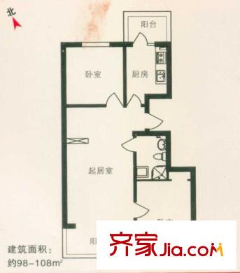 富麗國際戶型圖C戶型 2室1廳1衛(wèi)1廚