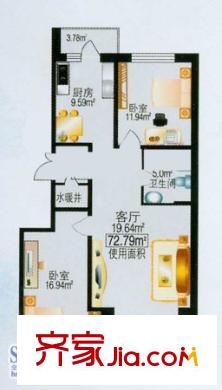 楓橋國際戶型圖戶型圖 2室1廳1衛(wèi)1廚