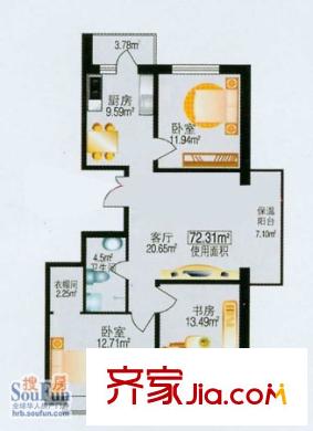 楓橋國際戶型圖戶型圖 2室1廳1衛(wèi)1廚