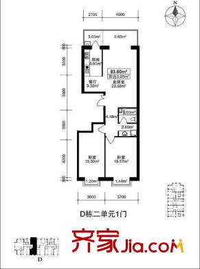 恒祥首府戶型圖D棟二單元1門(mén)兩室兩廳一衛(wèi)83.60平方米 2室2廳1衛(wèi)1廚
