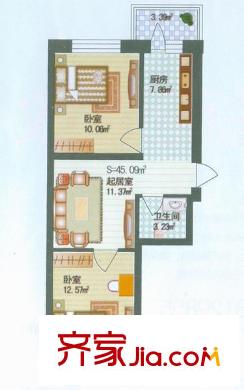 常青家園戶型圖二期二室戶型 2室1廳1衛(wèi)1廚