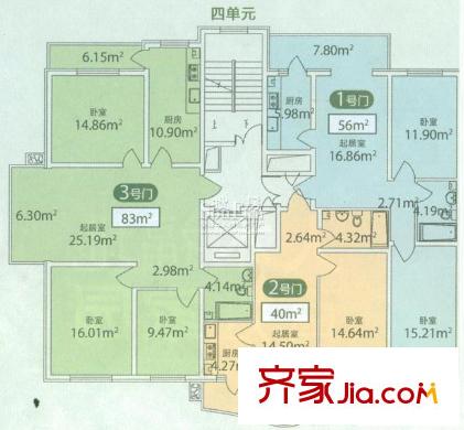 康寧家園戶型圖四單元戶型總體平面圖 1室1廳1衛(wèi)1廚