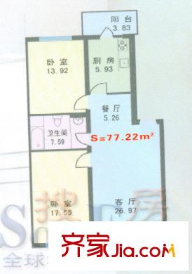 城東新居戶型圖戶型圖 2室2廳1衛(wèi)1廚