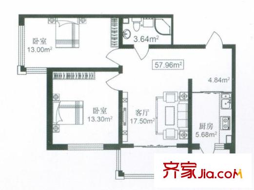 東方玫瑰園戶型圖高層戶型  2室1廳1衛(wèi)1廚